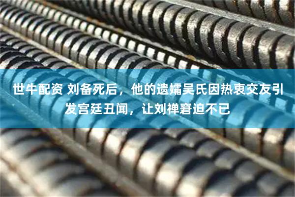 世牛配资 刘备死后，他的遗孀吴氏因热衷交友引发宫廷丑闻，让刘禅窘迫不已
