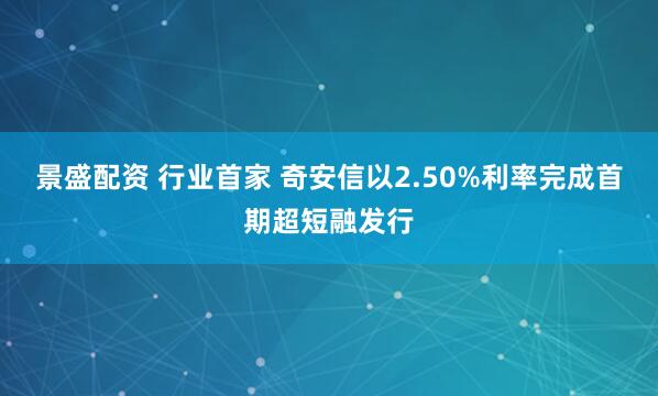 景盛配资 行业首家 奇安信以2.50%利率完成首期超短融发行